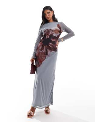 Daska - Robe longue à fleurs - Bleu clair