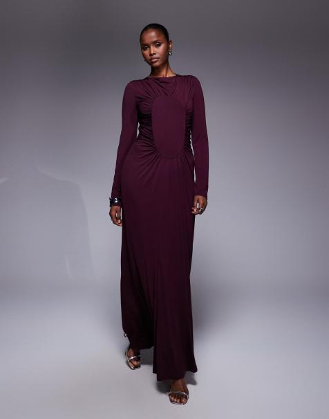 Daska - Robe longue à fronces - Prune - view 1