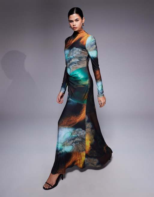 Daska - Robe longue à imprimé abstrait torsadée à l'avant