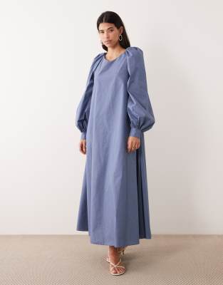 Robe longue à manches ballon oversize - Bleu foncé 32-34
