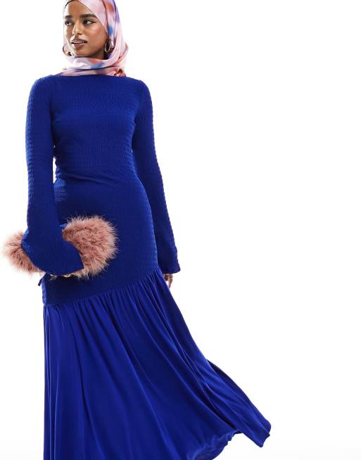 Daska - Robe longue à ourlet plissé - Bleu cobalt