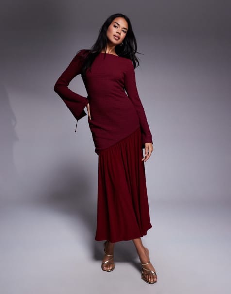 Daska - Robe longue à ourlet plissé - Lie-de-vin - view 1