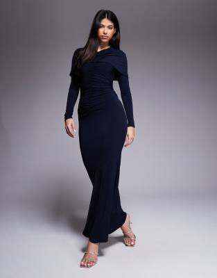 Robe longue avec détail drapé près du corps - Bleu marine 36-38