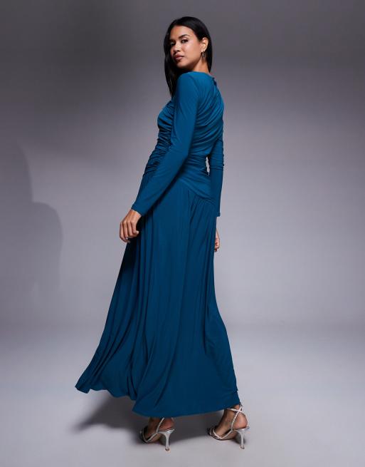 Daska - Robe longue drapée - Bleu sarcelle, 2 de 4