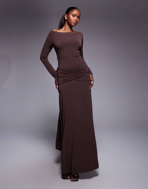 Daska - Robe longue en jersey avec nœud dans le dos - Marron chocolat - view 1