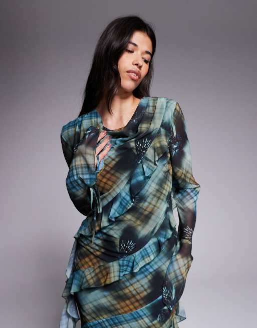 Daska - Robe longue en mousseline à volants - Carreaux écossais, 4 de 4