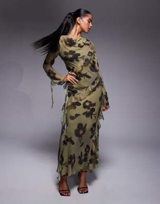 Daska - Robe longue en mousseline avec froufrous - Imprimé abstrait - view 1