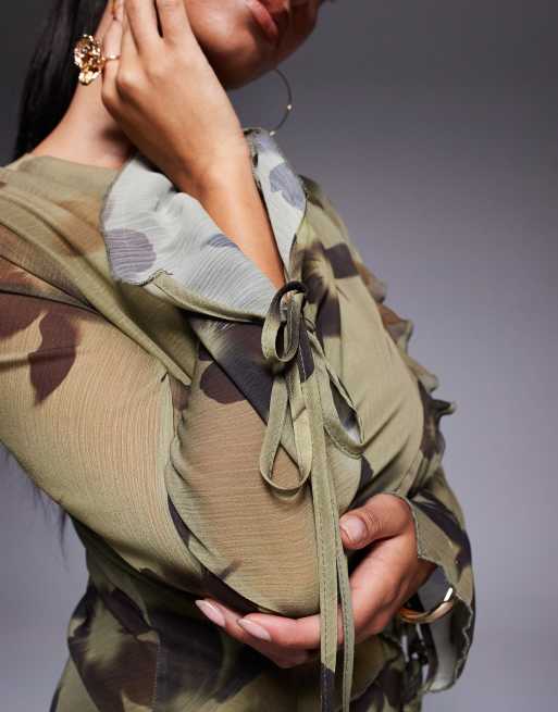 Daska - Robe longue en mousseline avec froufrous - Imprimé abstrait, 2 de 4