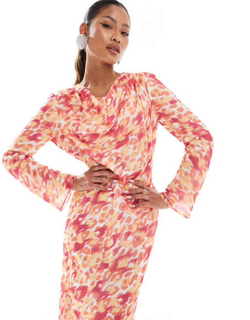 Daska - Robe longue en mousseline imprimé animal avec col bénitier - Rose, 2 de 4