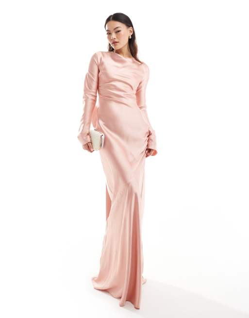 Daska - Robe longue en satin avec nœud oversize au dos - Vieux rose, 2 de 4