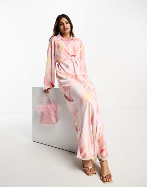 Daska - Robe longue imprimée avec col - Rose clair