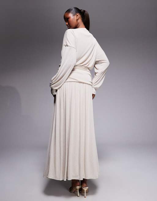 Daska - Robe longue légère effet drapé à taille basse froncée - Taupe, 2 de 4
