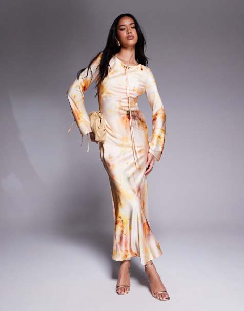 Daska - Robe longue satinée à imprimé fleurs abstrait - view 1