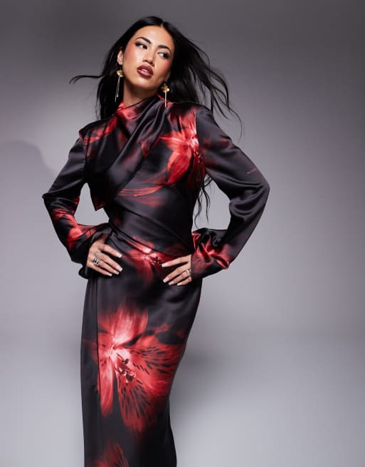 Daska - Robe longue satinée et imprimée à manches cheminée - Imprimé, 2 de 4