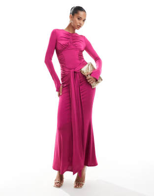 Daska ruched drape dress in fuchsia pink