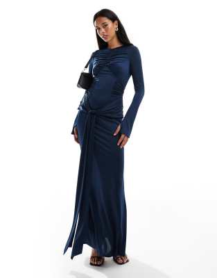 ruched drape dress in ink navy