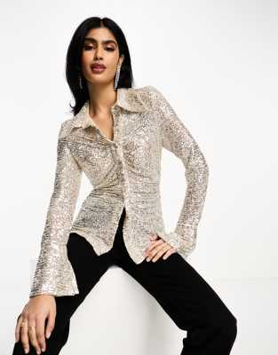 Daska ruched embellished shirt in silver