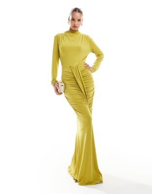 Daska Daska ruched front maxi dress in lime-Green