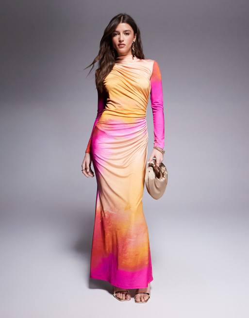 Daska ruched maxi dress in blur print