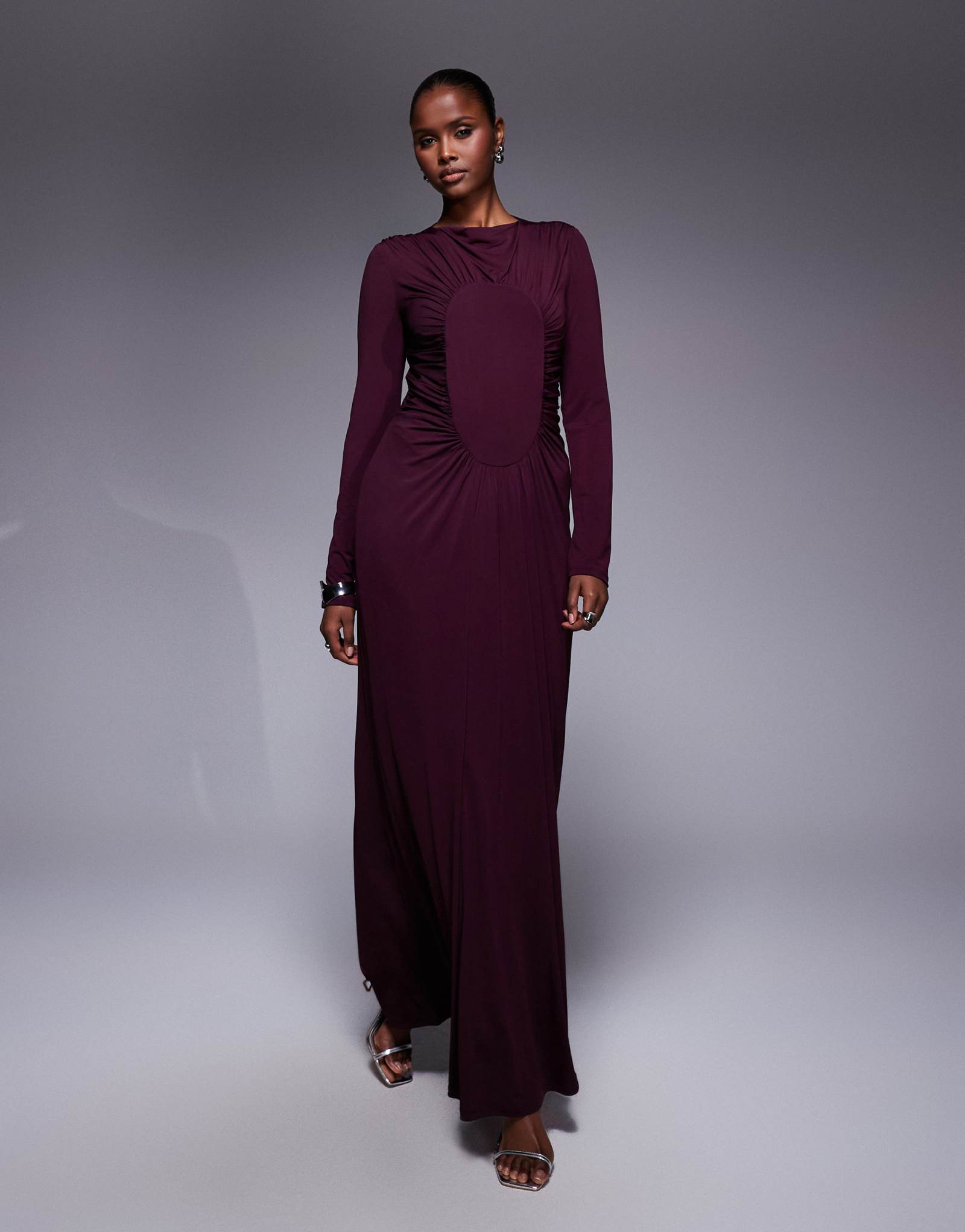 Макси-платье Daska с рюшами сливового цвета