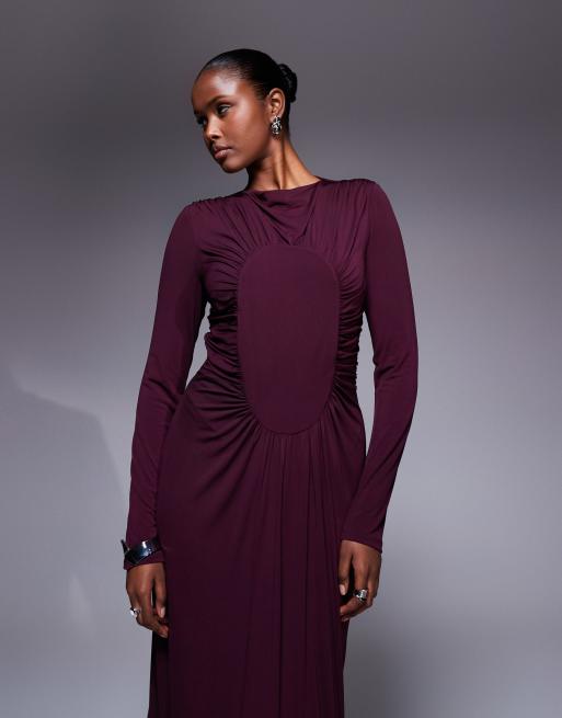 Daska ruched maxi dress in plum, 3 of 4