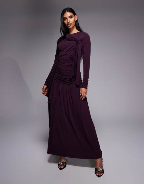 Daska ruched tie detailing maxi dress in merlot - view 1