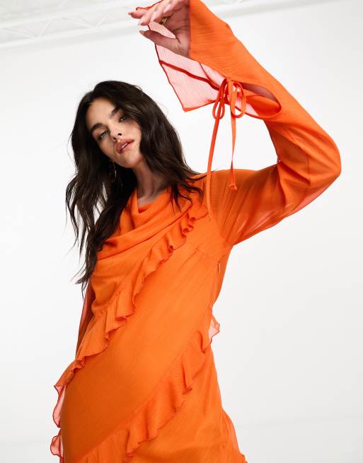 Orange ruffle best sale maxi dress