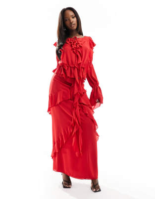 Daska ruffle maxi skirt co-ord in red