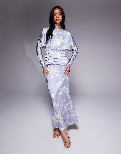 Daska satin batwing maxi dress in soft blue floral print | ASOS Daska satin batwing maxi dress in soft blue floral print | ASOS