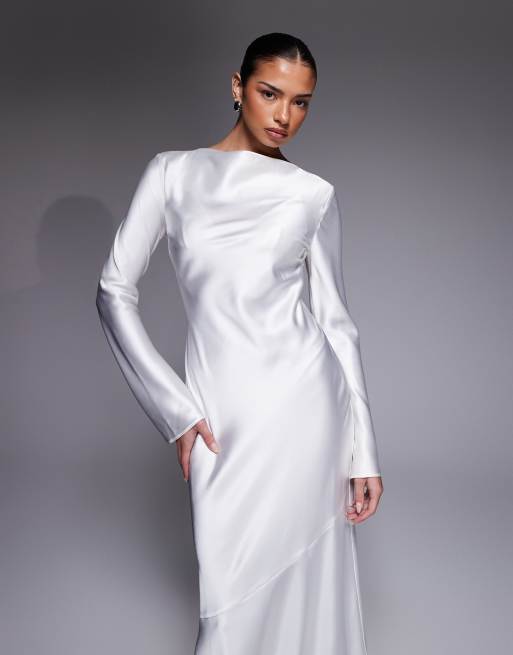 Daska satin bias cut long sleeve seam detailing maxi dress in ivory | ASOS