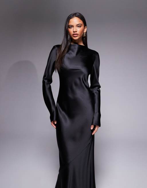 Daska satin maxi dress in black