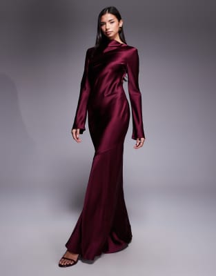 daska satin maxi dress Daska Satin Maxi Dress With Exaggerated Bow Back In Blue