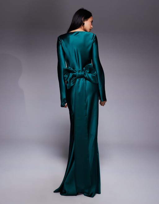 Daska satin maxi dress with exaggerated bow back in emerald green
