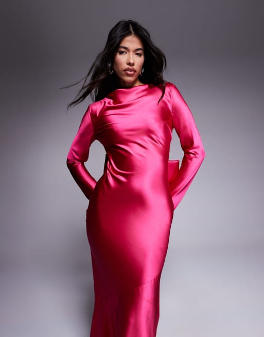 Daska satin maxi dress with exaggerated bow back in fuchsia 