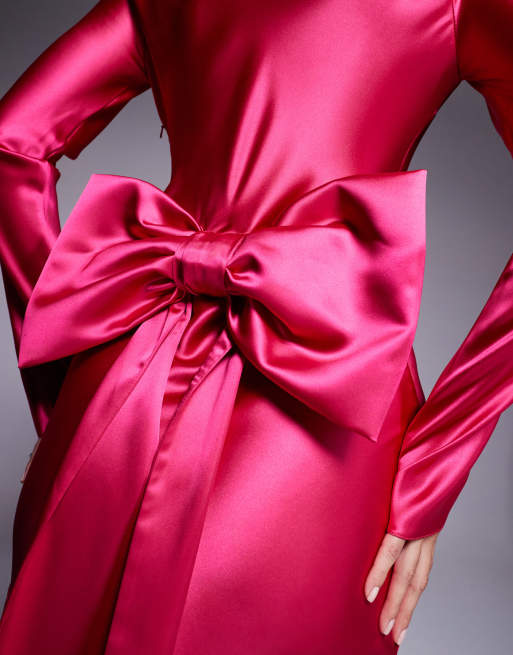 Daska satin maxi dress with exaggerated bow back in fuchsia 