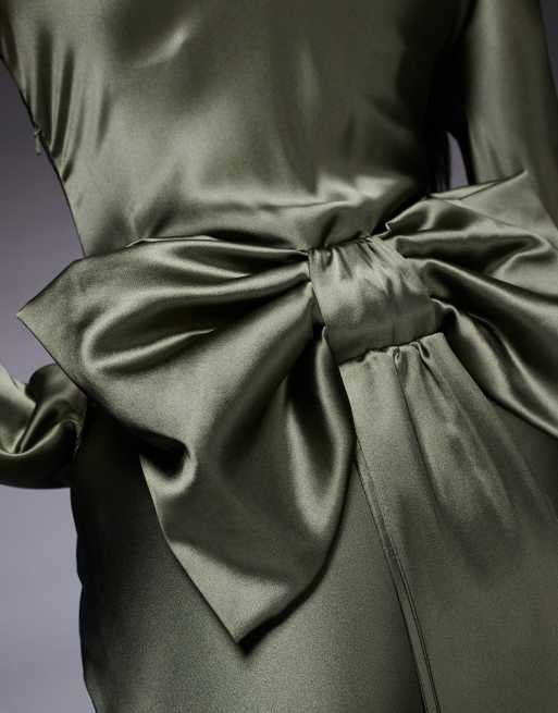 Daska satin maxi dress with exaggerated bow back in khaki green