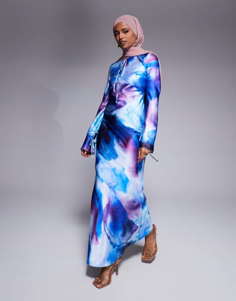 Daska – Satin-Maxikleid mit abstraktem Muster in Kobaltblau - view 1
