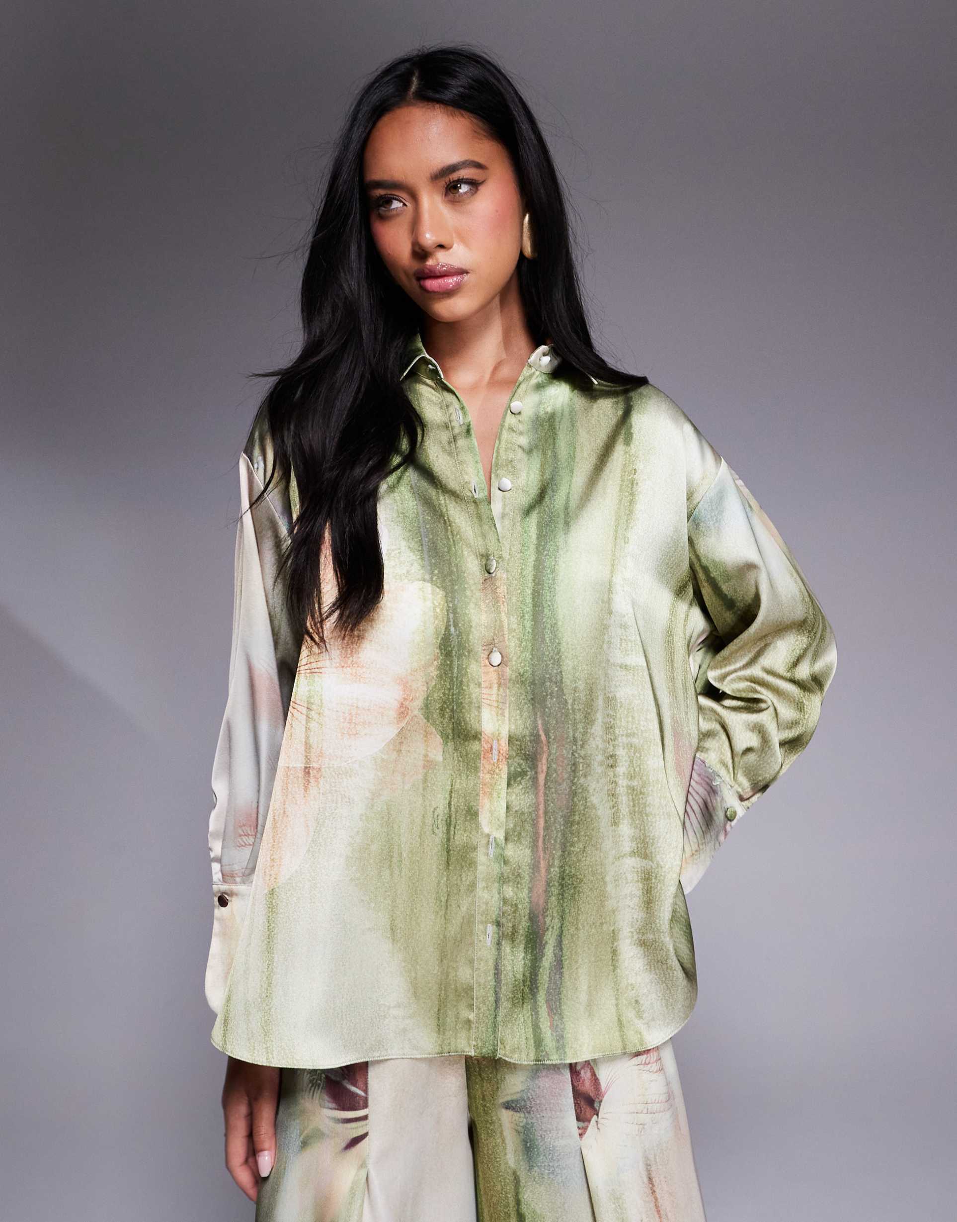 daska satin shirt in floral print - part of a set