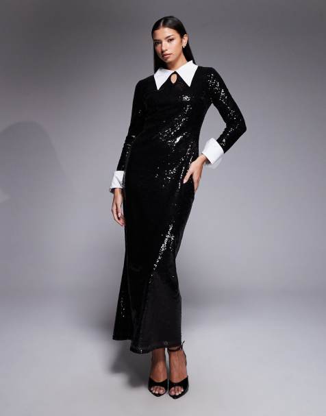 Daska sequin collar detail maxi dress in black - view 1