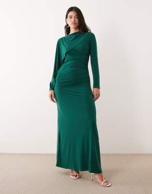 Daska slinky cape detail maxi dress in pine green