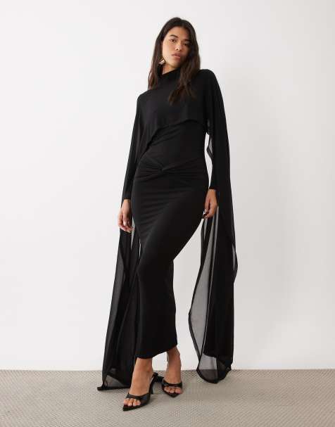 Daska slinky high neck cape detail maxi dress with ruched detail in black - view 1