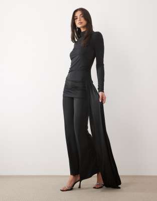 Daska Slinky High Neck Draped Detail Jumpsuit In Black