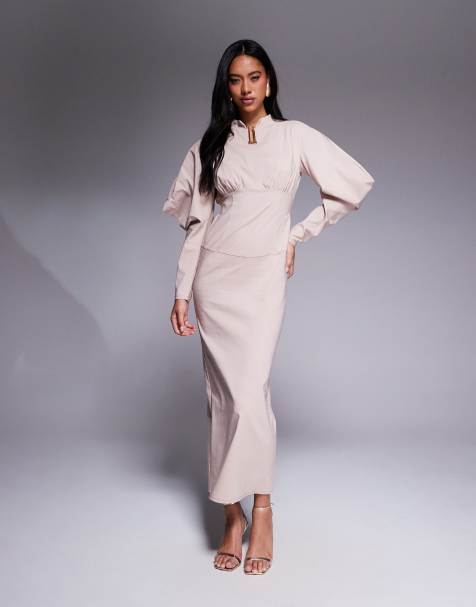 Daska structured balloon sleeve maxi dress in sand - view 1