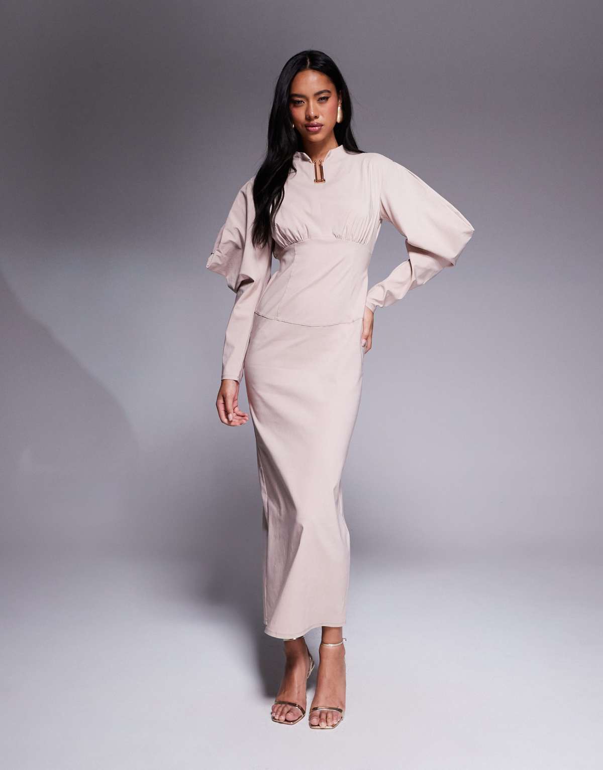 Daska structured balloon sleeve maxi dress in sand