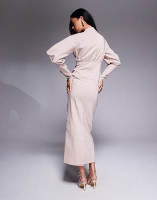 Daska Structured Balloon Sleeve Maxi Dress In Brown
