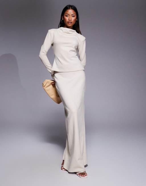 Daska - Suède maxirok in crème, deel van co-ord set 