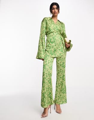 Daska Tailored Pants In Abstract Green Print - Part Of A Set