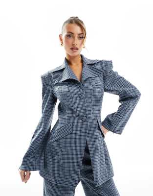 Daska Daska tailored tweed blazer co-ord with bustier detail in blue check