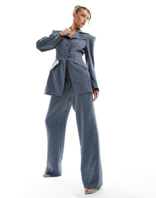 tailored tweed pants in blue plaid - part of a set