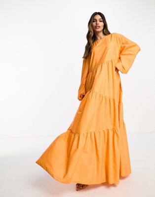 Daska tiered puff balloon sleeve maxi dress in orange - ASOS Price Checker